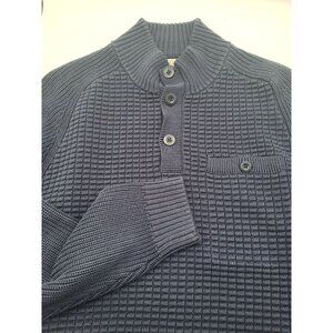 Duluth Trading Mens 2XL Sweater Heavy Knit Burly Retirement Button Mock Blue